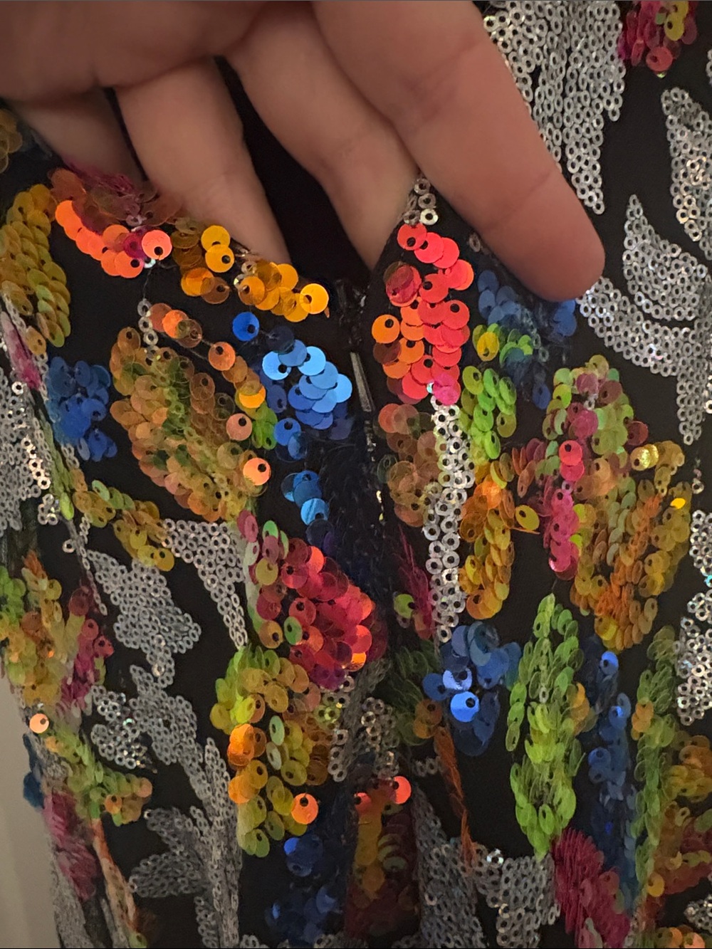 Mac Duggal Black Sequin Floral Gown with Multi-Color Accents - Picture 5 of 6